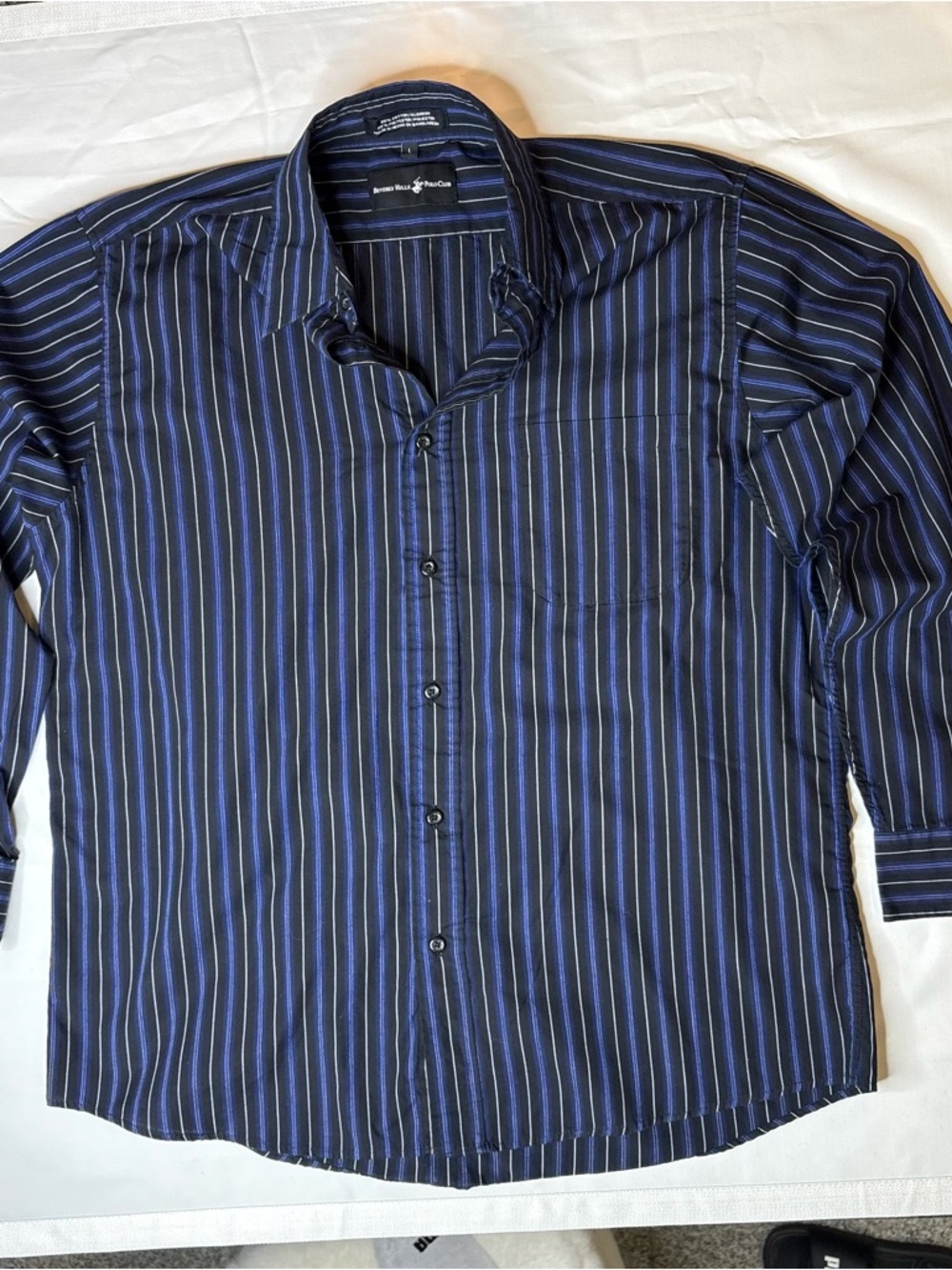 Beverly Hills Polo Club Navy and Black Striped Men's Button-Down Shirt